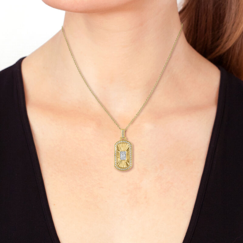 Diamond Dog Tag Pendant in 14k Yellow Gold image number null